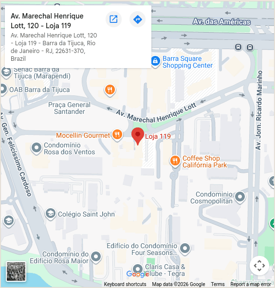 Mapa com a localização do restaurante Kohinoor na Barra da Tijuca